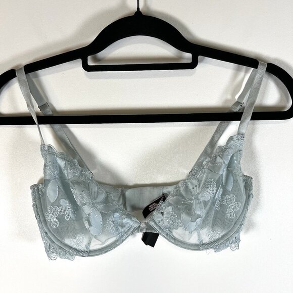 Victoria’s Secret Blue Floral Lace Underwire Bra‎ Women’s Size 34D - Picture 1 of 7